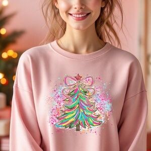 Christmas T-shirt Whimsical tree Pink S M L XL soft fun New Custom made Pink